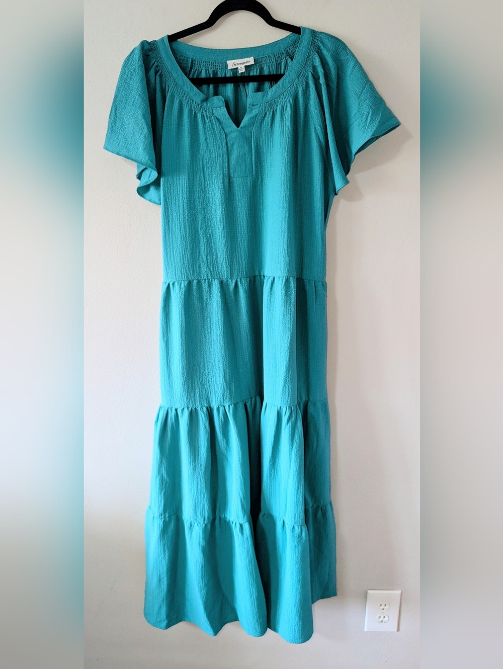 XL Serengeti Blue Green Tiered Vacation Maxi Dress